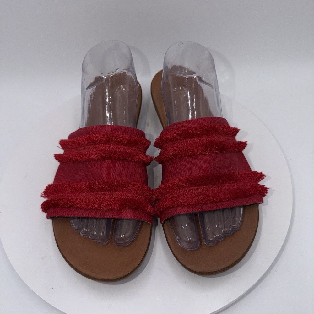 FitFlop Women's Size 10 Red Sola Fringe Slip On Sandals Vacation Summer Preppy - Picture 3 of 8